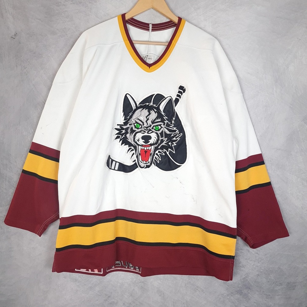 Vintage Chicago Wolves Jersey Mens 52 White IHL Hockey Bauer 17 Fight Strap 90s